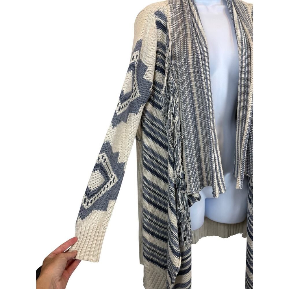 PJ Salvage Sweater Womens Medium Blue Open Front Fringe Cardigan Boho Western - Picture 4 of 14
